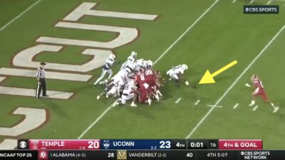 Ball is fumbled during UConn-Temple game