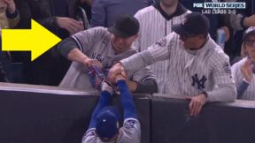 A Yankees fan rips a ball