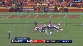 The Chiefs block a field goal