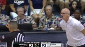 Dan Hurley screams at an official