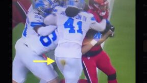 Lions player James Houston with an apparent poop stain in his pants