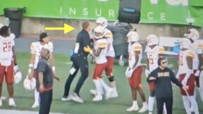 Louisiana-Monroe coach Cam Blankenship gets physical with his player