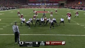 Oregon lining up for a fake kneel against Wisconsin