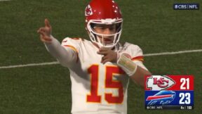 Patrick Mahomes doing a gun gesture