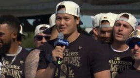 Shohei Ohtani at the Los Angeles Dodgers' championship parade