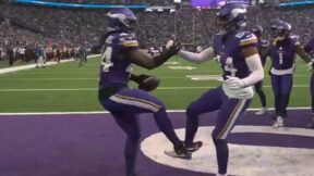 The Minnesota Vikings doing an end zone celebration