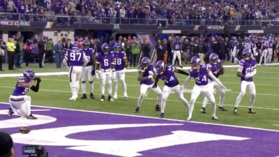 Vikings defense doing the "We're All In This Together" dance from "High School Musical"