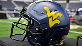 A West Virginia football helmet