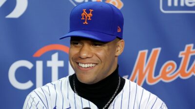 Juan Soto at a Mets press conference