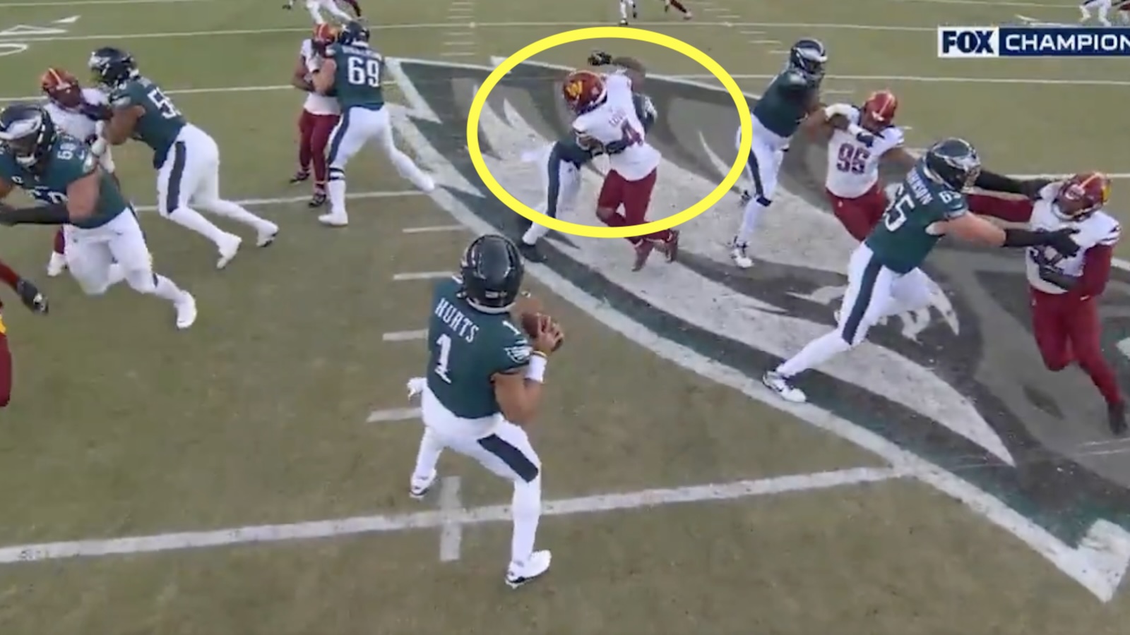 Saquon Barkley appears to hold a defender