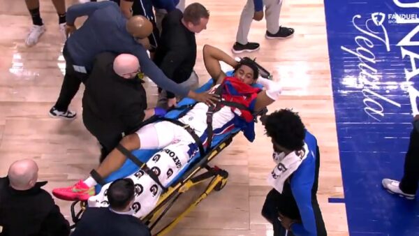 Jaden Ivey on a stretcher