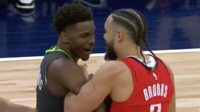 Anthony Edwards and Dillon Brooks get into it