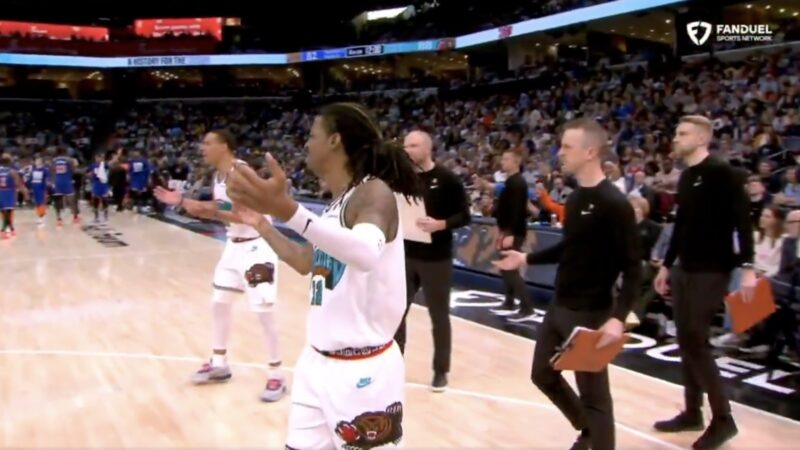 Ja Morant and the Grizzlies bench protesting a technical foul