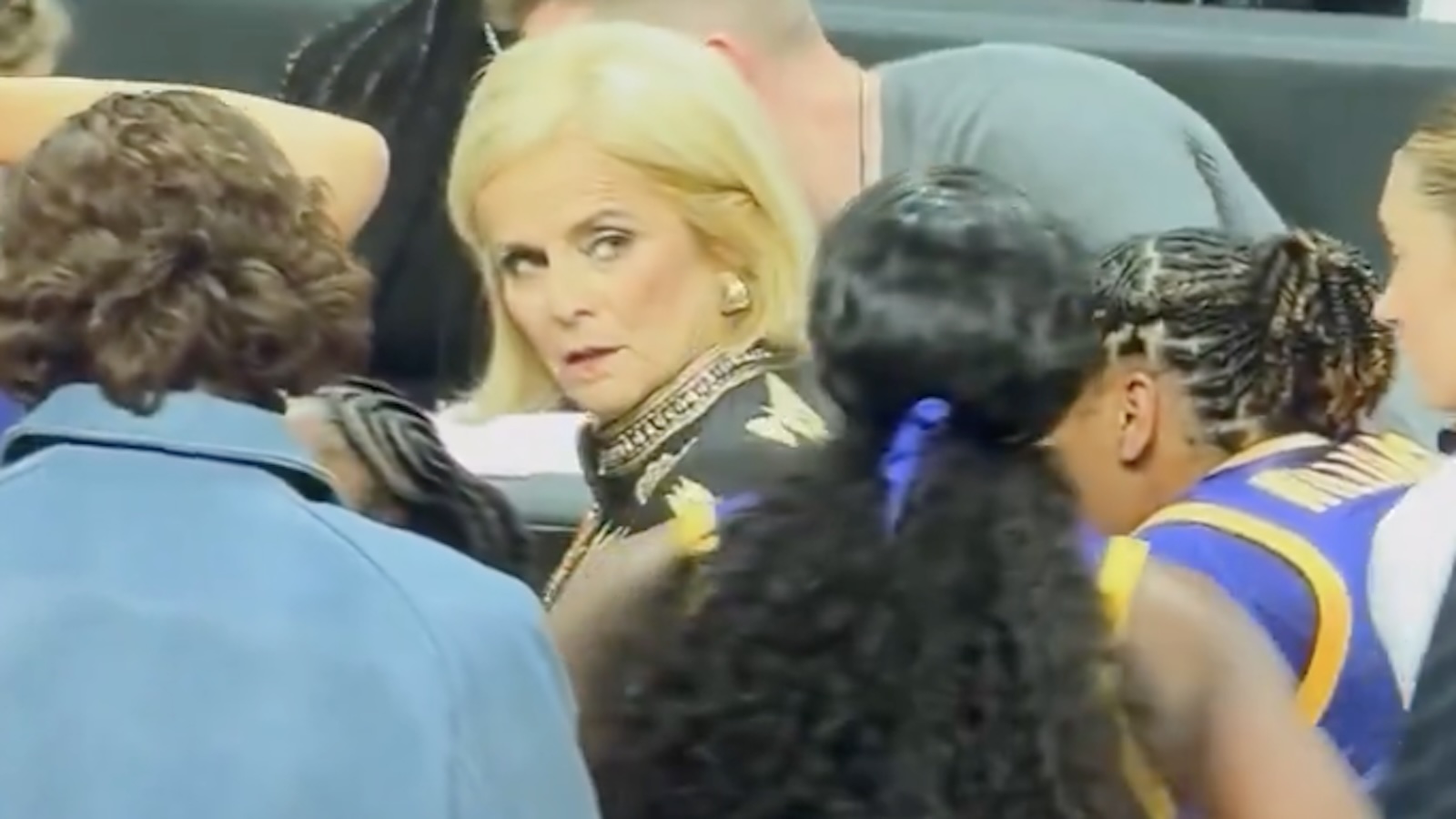 Kim Mulkey stares at a player