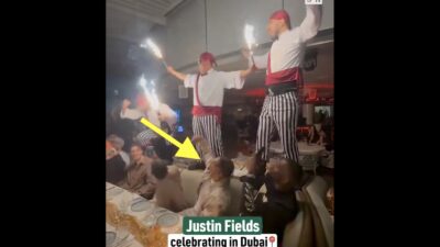 Justin Fields celebrating in Dubai