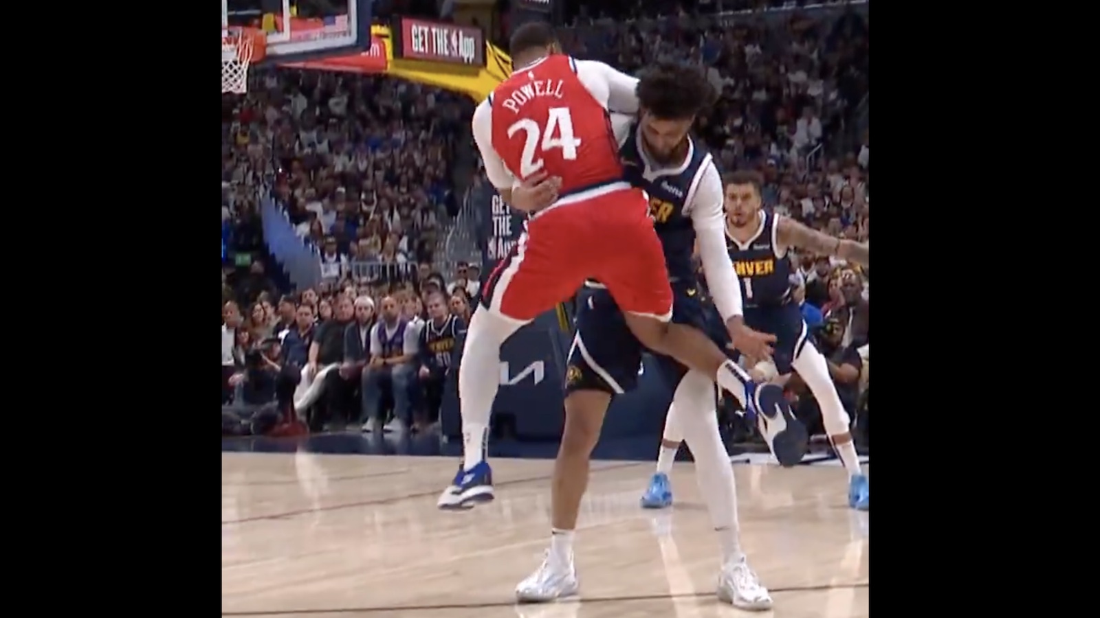 Jamal Murray picking up Norman Powell during Game 2 of the Nuggets-Clippers 2025 first-round series