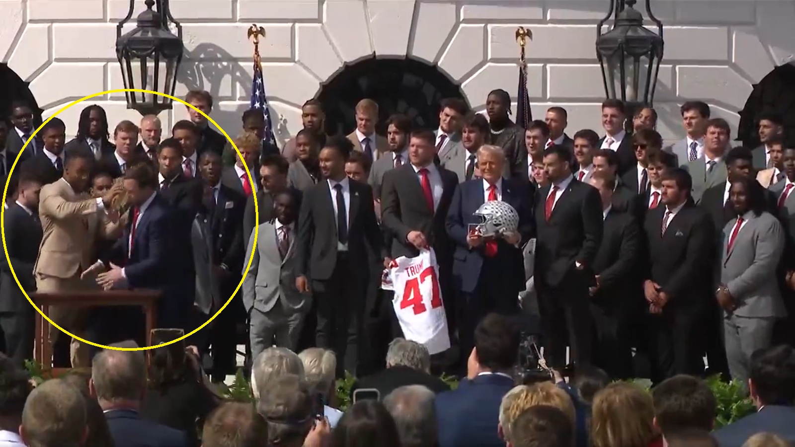 JD Vance dropping the College Football Playoff trophy