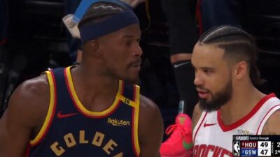 Jimmy Butler talks to Dillon Brooks