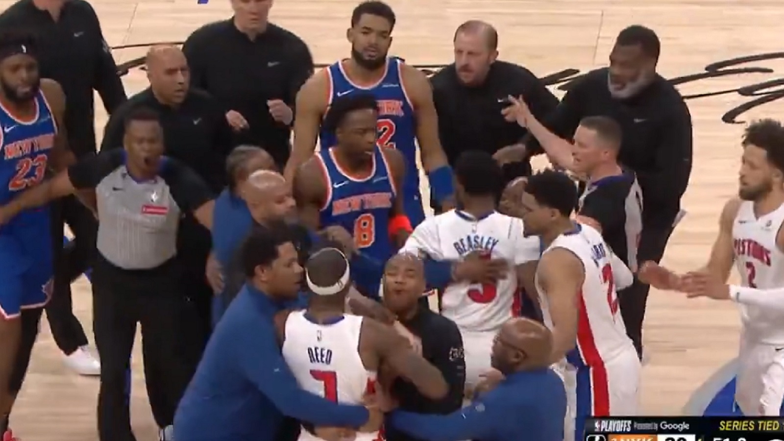 Knicks and Pistons players