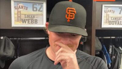Logan Webb laughing during an interview