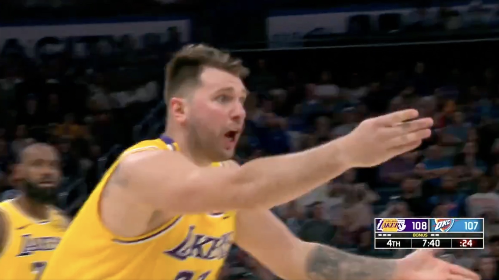 Lakers star Luka Doncic looking upset