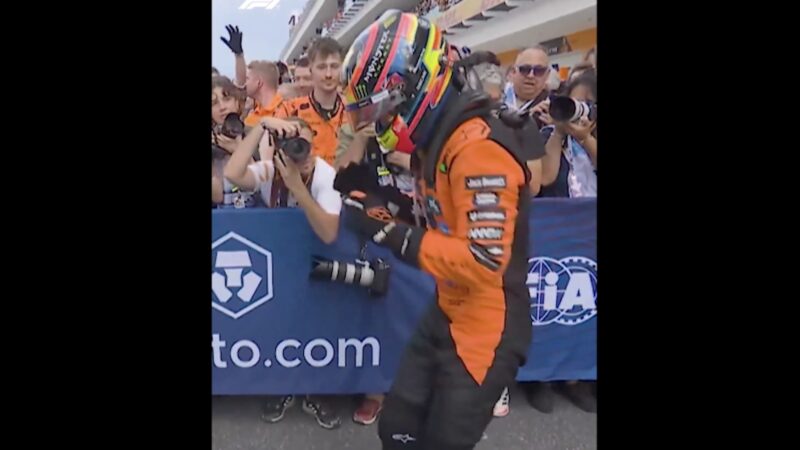 Oscar Piastri dances after winning a race