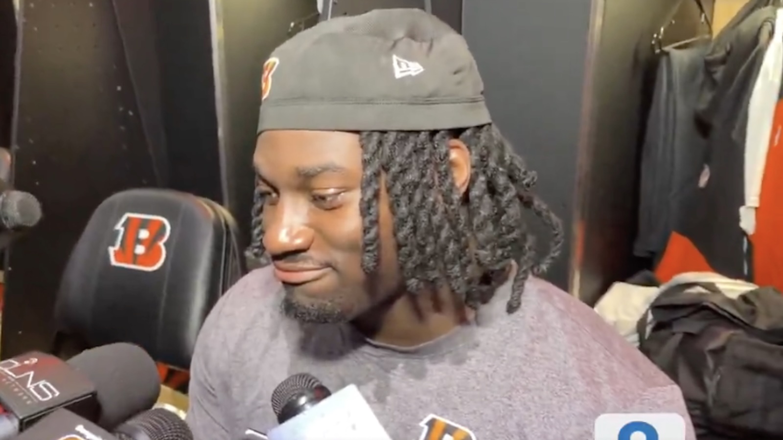 Shemar Stewart speaks with the media