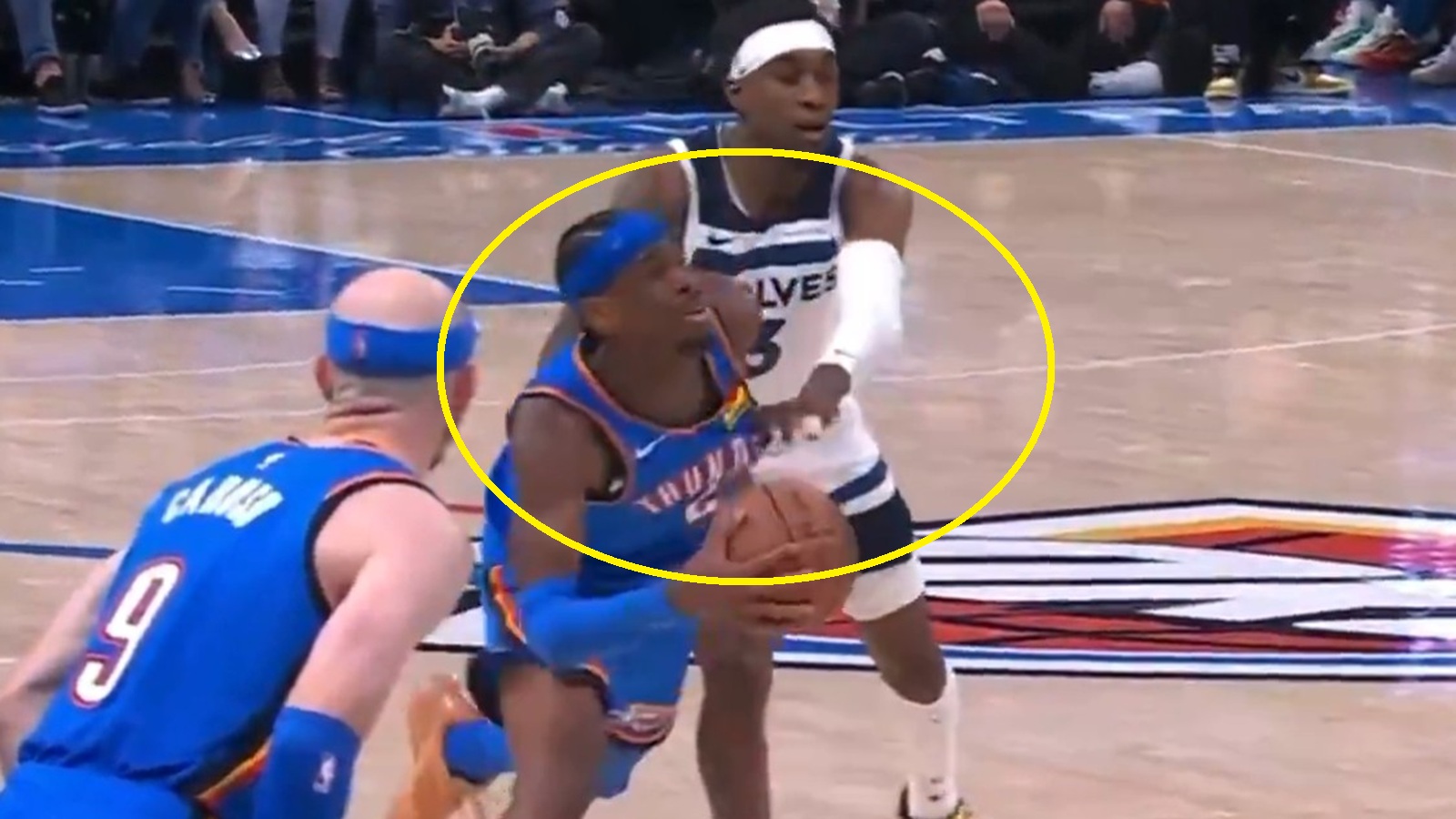 Jaden McDaniels shoving Shai Gilgeous-Alexander