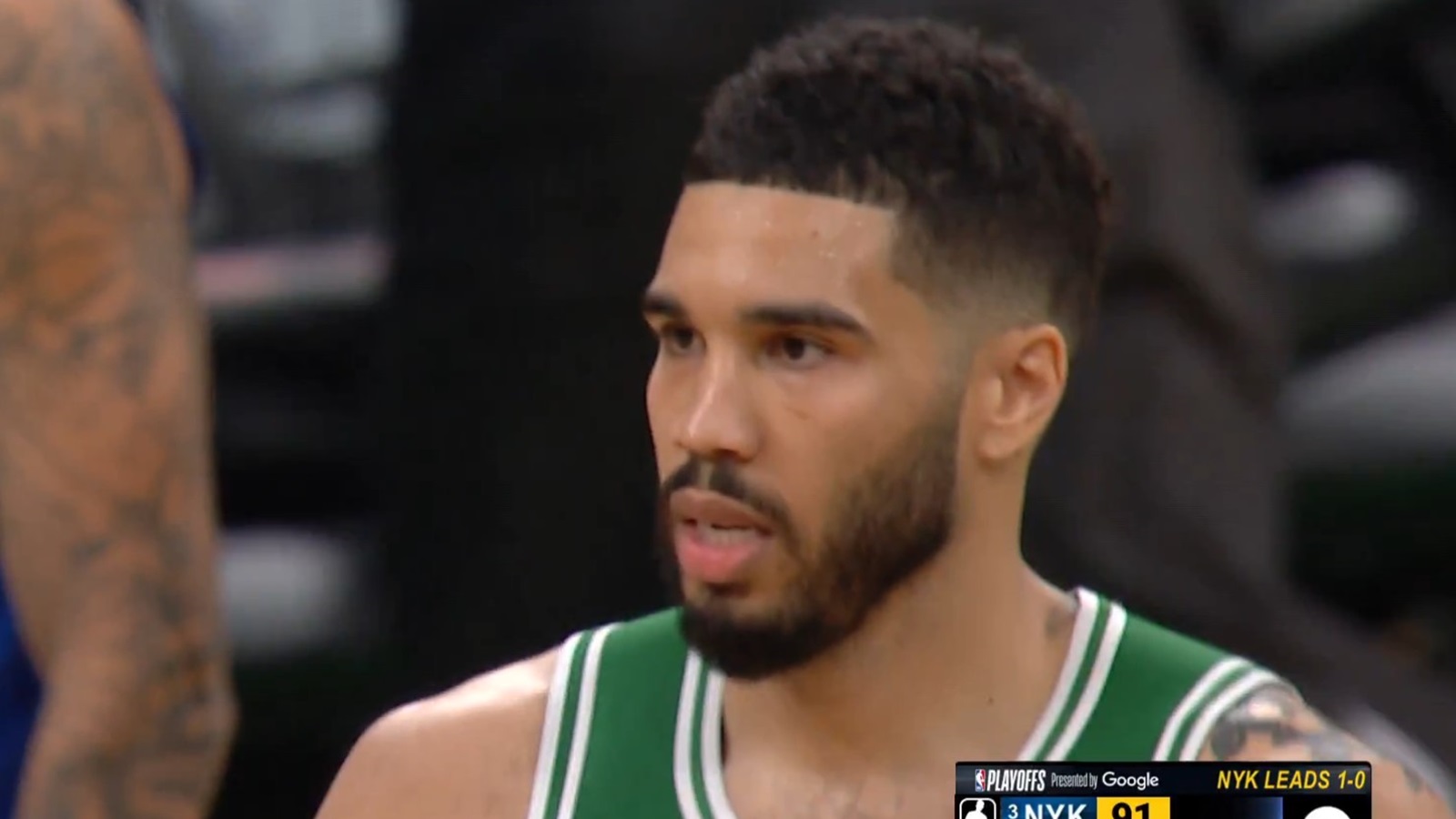 Jayson Tatum with a shocked look om his face