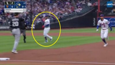 Juan Soto and Brandon Nimmo on the basepaths