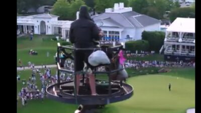 A cameraman above the ground