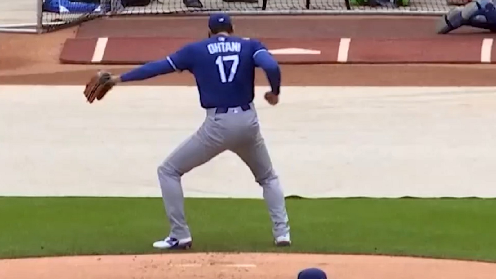 Shohei Ohtani does a punch out motion