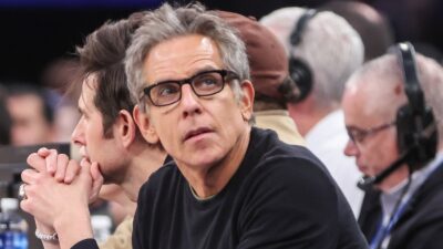 Ben Stiller looks on at a Knicks game