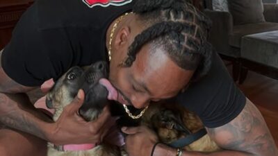 Dwight Howard poses with his dog