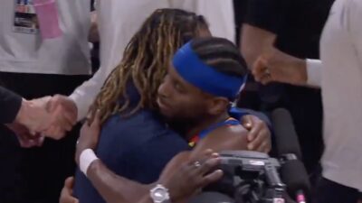 Shai Gilgeous-Alexander celebrates the Thunder winning a title