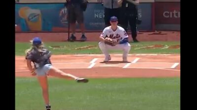 Tiffany Stratton throws out a first pitch