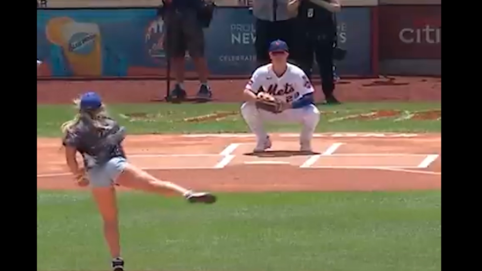 Tiffany Stratton throws out a first pitch