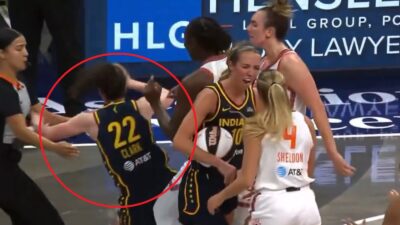 Caitlin Clark getting shoved to the ground