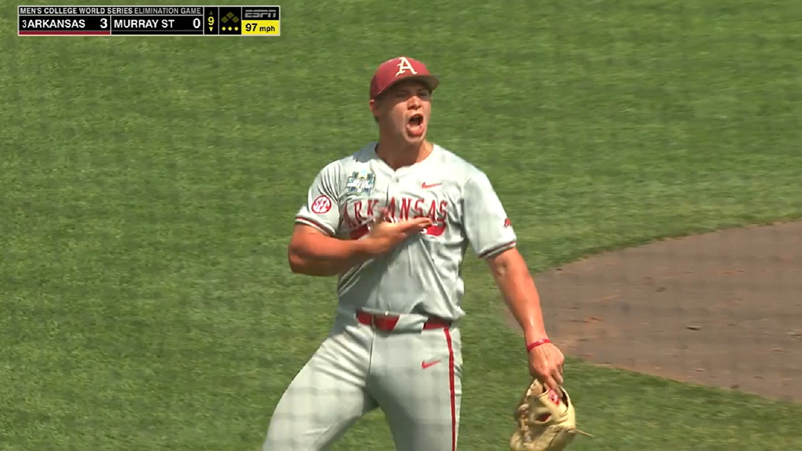 Gage Wood points to his jersey
