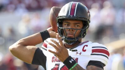 LaNorris Sellers warming up for a game