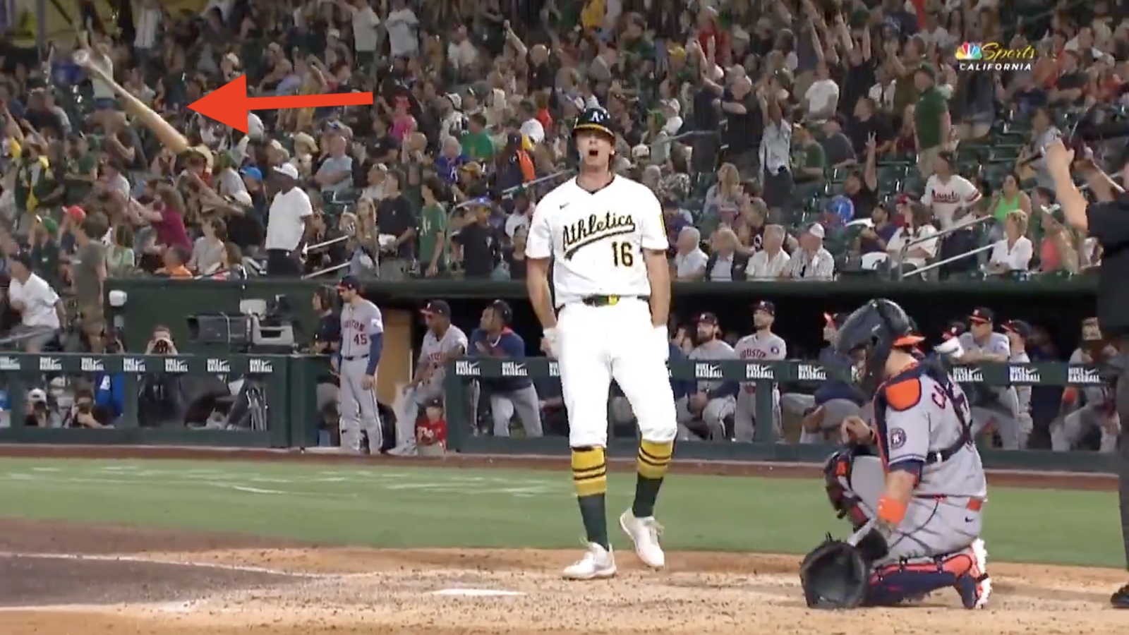 Athletics rookie Nick Kurtz with a bat flip