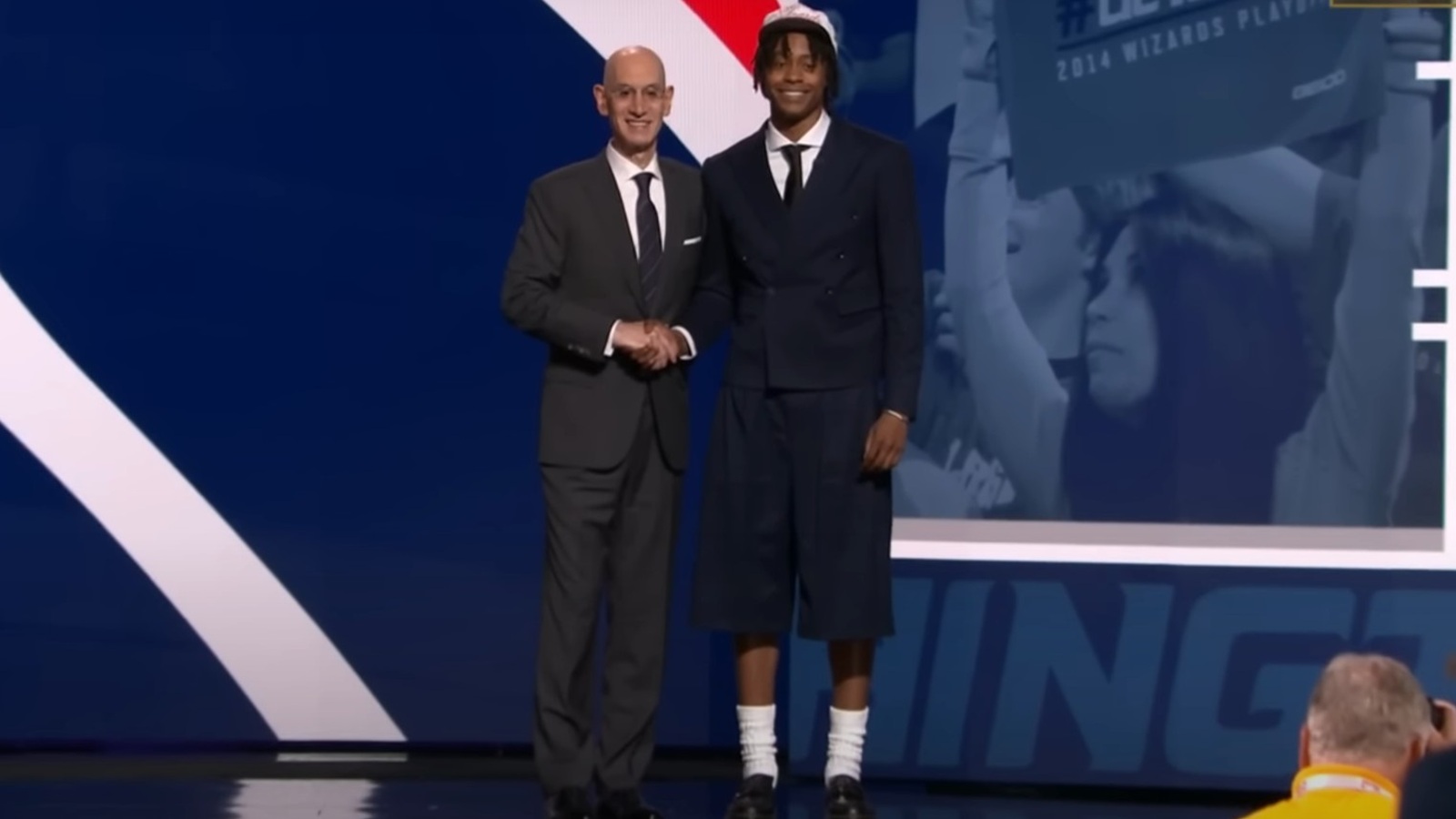 Tre Johnson posing for a photo with Adam Silver
