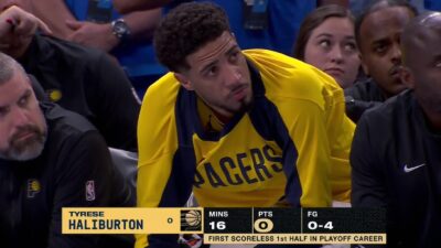 Tyrese Haliburton on the bench