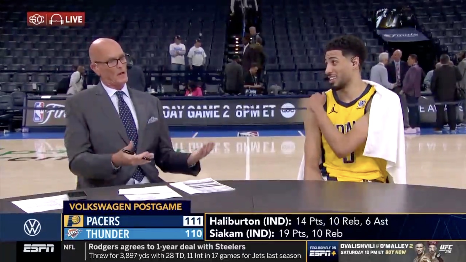 Pacers star Tyrese Haliburton talking to Scott Van Pelt