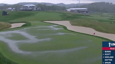 The US Open greens looking wet