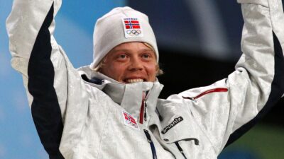Audun Groenvold celebrates at the Olympics