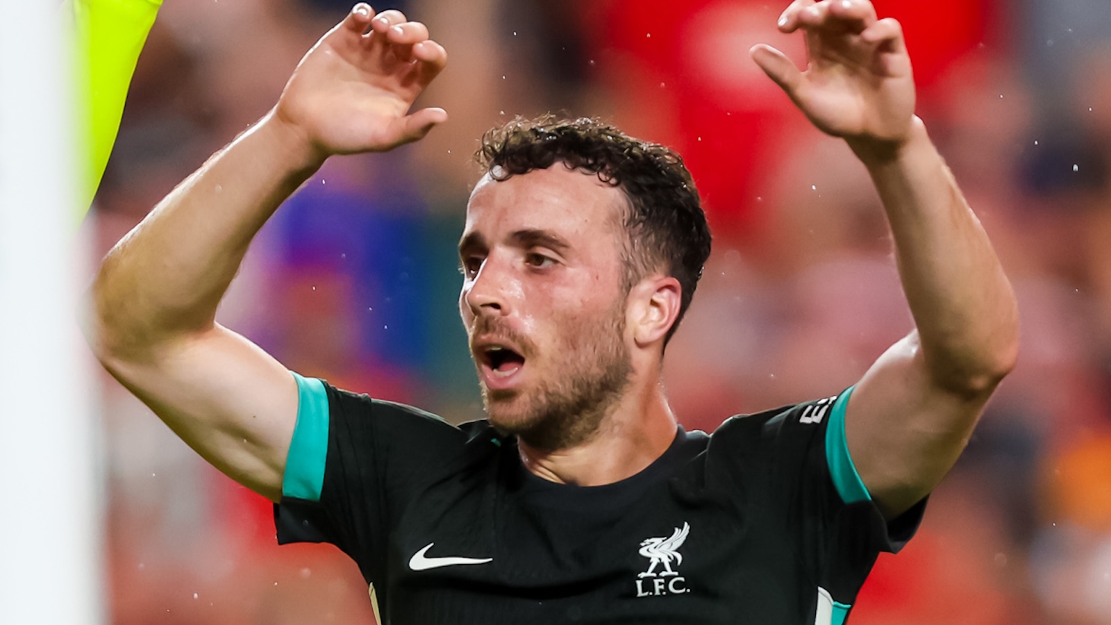 Diogo Jota puts his arms in the air