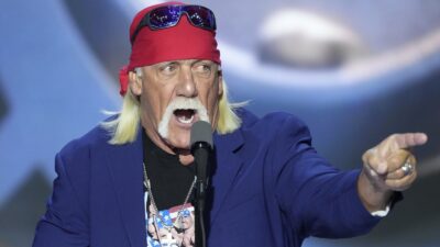 Hulk Hogan speaks to a crowd