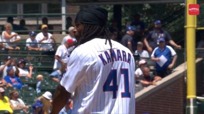 Alvin Kamara throwing a first pitch