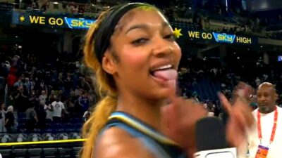 Angel Reese sticking her tongue out